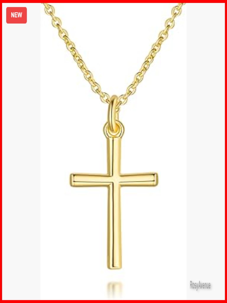 14k Gold Cross Pendant Necklace Minimalist Design 50cm Chain